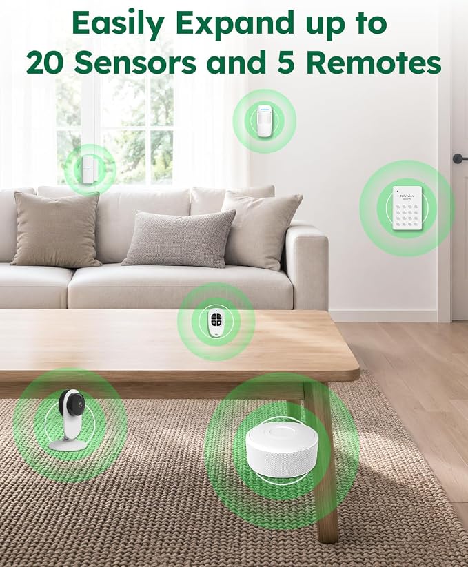 WiFi Alarm System for Home Security, DIY, No Monthly Fee, App Alerts | 120db alarm, 8-Hour Backup Battery, Instant App Alerts, DIY Installation, Expandable Home Protection, for window door alarm