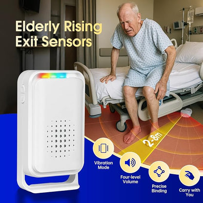 Wireless Motion Sensor Bed Alarm for Elderly - Fall Prevention System for Dementia Patients & Seniors - Caregiver Pager with 5 Volume Levels for Home Safety (1 Caregiver Pager+1 Sensor)