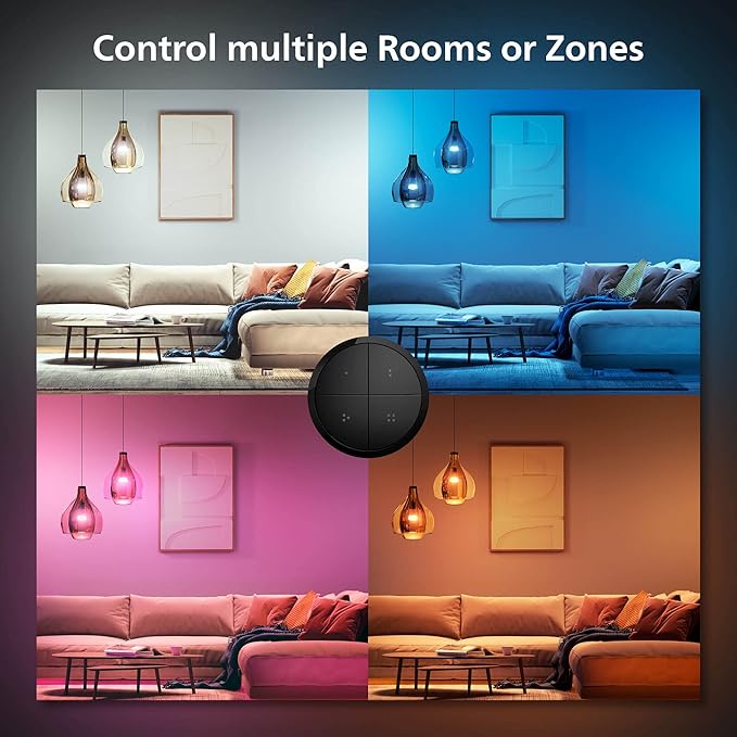 Philips Hue (1) Black Tap Dial Light Switch with (2) Smart 85W BR30 LED Bulb, White and Color Ambiance Color-Changing Light, 1200LM, E26 - Requires Bridge - Control with Hue App or Voice Assistant