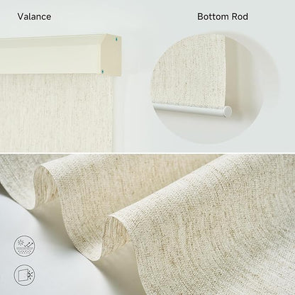 Motorized Light Filtering Roller Shades with Remote Control, Electric Smart Shades Compatible with Alexa and Google, Rechargeable, Customizable Size (Flax Beige White)