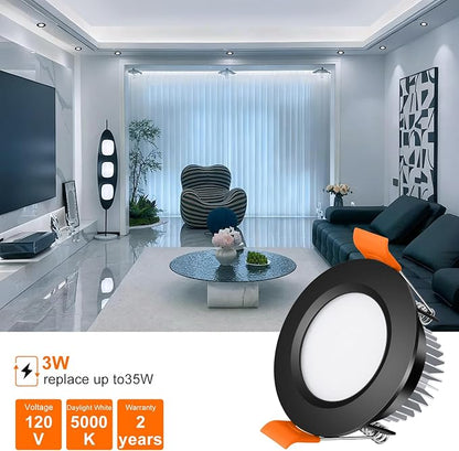 inShareplus 2 Inch LED Recessed Lighting, Black Downlight Dimmable 3W (35W Equivalent), 5000K Daylight White, CRI80, Recessed Light Fixtures with LED Driver (6 Pack)