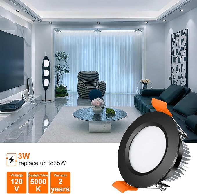 inShareplus 2 Inch LED Recessed Lighting, Black Downlight Dimmable 3W (35W Equivalent), 5000K Daylight White, CRI80, Recessed Light Fixtures with LED Driver (1 Pack)