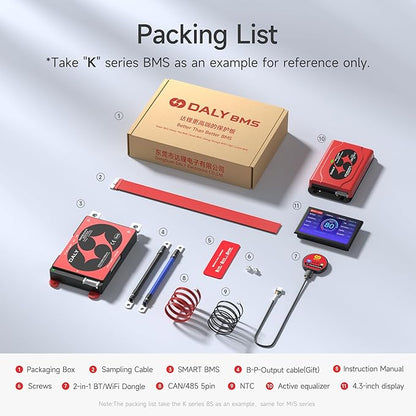 DALY BMS Balance 12V 250A Display - 5A Active Balance BMS 4S with 4.3 Inch LCD Touch Screen WiFi Bluetooth Module Supports RS485 CAN for LiFePO4 Battery Pack RV Campers Boating Overlanding Home Energy