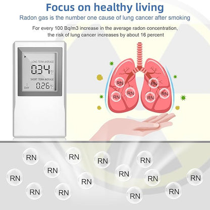 Radon Detector for Home with ±0.1 pCi/L Precision,Radon Meter,Real-Time Air Quality Monitoring,Long-Term & Short-Term Data,Portable Design & Extended Battery Life,Radon Detector for Home Basement