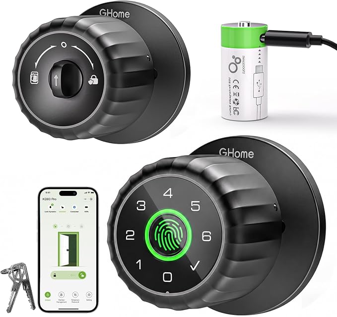 GHome Smart Fingerprint Door Lock, 4-in-1 Smart Door Knob for Bedroom, Home