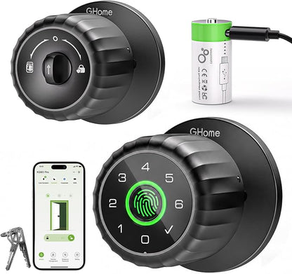 GHome Smart Fingerprint Door Lock, 4-in-1 Smart Door Knob for Bedroom, Home