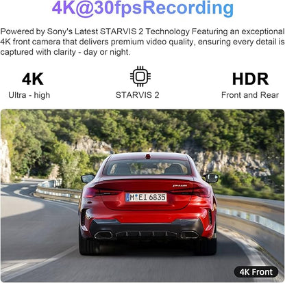 Front 4K HDR Dash Cam STARVIS 2 IMX678, Custom Fit for Toyota Tacoma 2018 2019 2020 2021 2022 2023,Limited TRD Sport Off-Road Pro SR5 SR etc, 5GHz WiFi, GPS, 64GB Card