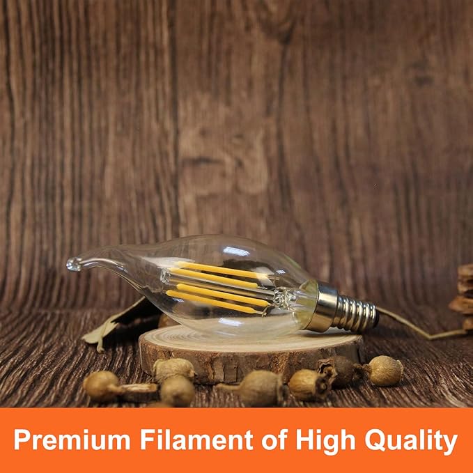 CA11 Chandelier Dimmable Light Bulbs 2700k Warm White 6W 120V, 12 Pack High Output CA11 60 Watt Candelabra Base Bulbs Led, No Flicker CA 11 LED Light Bulbs with E12 Base for Indoor Lighting.