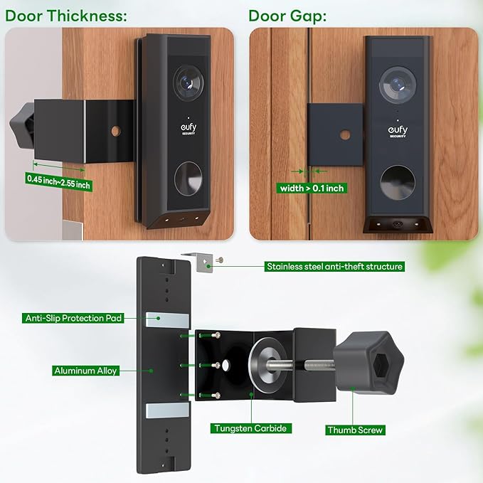 Anti-Theft Video Doorbell Mount for Eufy E340 Camera, Fully Metal Mounting Bracket, Anti-Blocks Motion Sensor, No Drilling Adjustable Accessories Mount for Houses/Apartments/Rentals-1 Pack