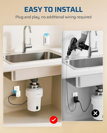 DEWENWILS Garbage Disposal Wireless Switch Kit, 2 Side Outlets, 15A/1875W Remote Control, One-Touch Timer 5s/10s/30s/60s/5min/15min, 100FT Wireless Light Switch for Lamps, Sink, Iron, Coffee Maker