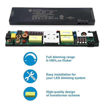VST 60W LED Power Supply, 100V-240V AC to 12V DC Low Voltage Transformer with 12V JST Ports, Lighting Power Unit for Home Cabinet Use, ETL Listed, Black