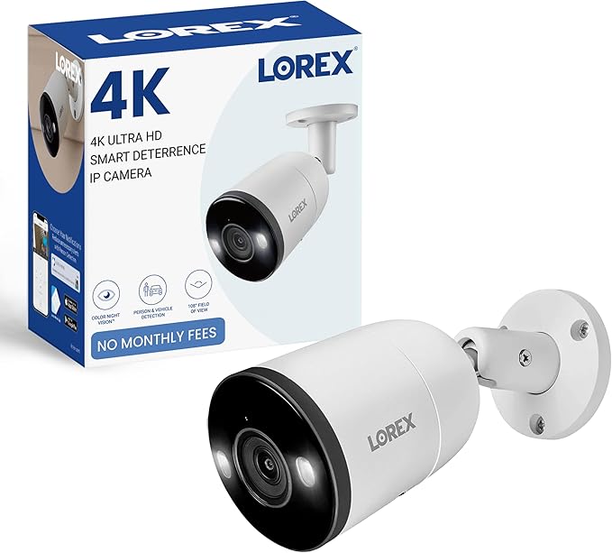 Lorex Outdoor 4K IP Add-On Metal Bullet Security Camera | NVR Add-On | Smart Motion Detection | 2-Way Talk | Color Night Vision | IP67 Waterproof | Requires Recorder