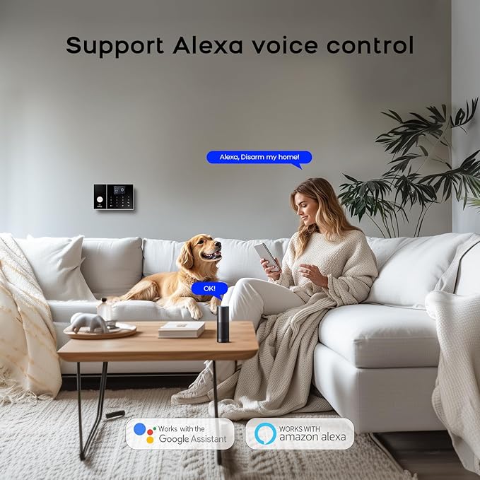 LWOHSI Alarm System for Home Security,WiFi+GSM 4G Wireless Alarm System with Phone APP Alert,Door/Window Sensor,Remote,Compatible with Alexa and Google for Home,Apartment,Office (A108F-US-D)