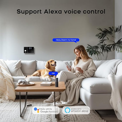 LWOHSI Alarm System for Home Security,WiFi+GSM 4G Wireless Alarm System with Phone APP Alert,Door/Window Sensor,Remote,Compatible with Alexa and Google for Home,Apartment,Office (A108F-US-D)