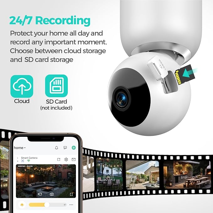 2K Light Bulb Security Cameras Outdoor Indoor - 355° Manual Pan