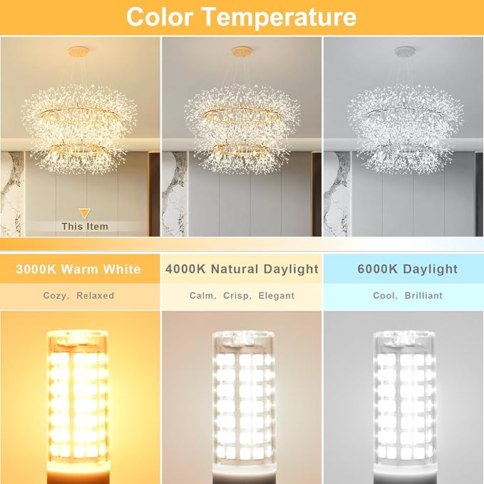 G9 Led Bulb,6W(60W Halogen Bulb Replacement), Chandelier Light Bulbs,88 LEDs,Warm White 3000K,Non-dimmable,G9 Bi Pin Base,360° Transparent Plastic,550LM,Pack of 6