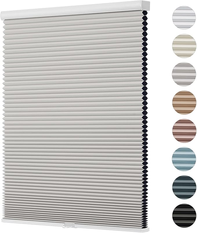 Changshade Custom Cellular Shades Blackout Blinds Cordless for Indoor Windows, Room Darkening Light Blocking Black Out Honeycomb Blinds for Living Room, Bedroom, Bathroom, Grey