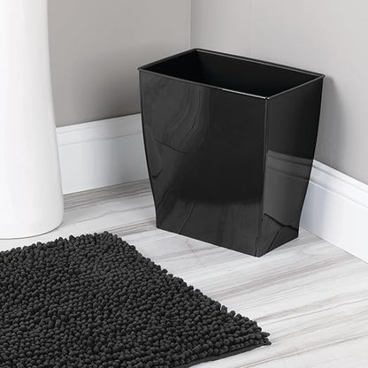 iDesign Small Plastic Bathroom Trash Can, Slim Rectangle Garbage Bin for Bedroom, Office, Dorm, 2-Pack, Black