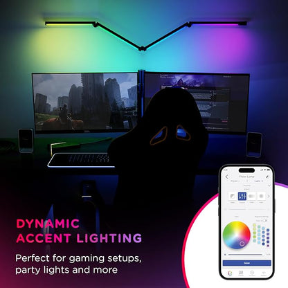 Enbrighten Vibe RGBWIC Smart Foldable Floor Lamp with Music Sync | Color-Changing Ambient Lighting with DIY Effects, Alexa and Google Compatible, Ideal for Gaming Rooms and Bedrooms
