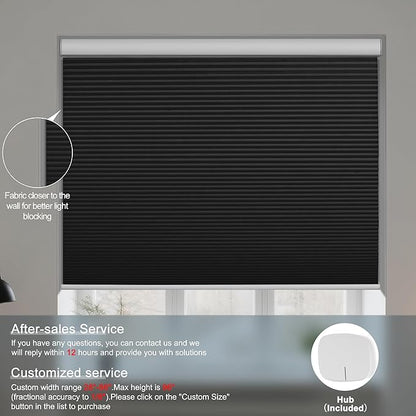 BERISSA Motorized Cellular Shades, Blackout Smart Honeycomb Blinds with Remote Control & Hub, Custom Room Darkening Automatic Cellular Window Blinds for Home Office, Living Room, Door,Black