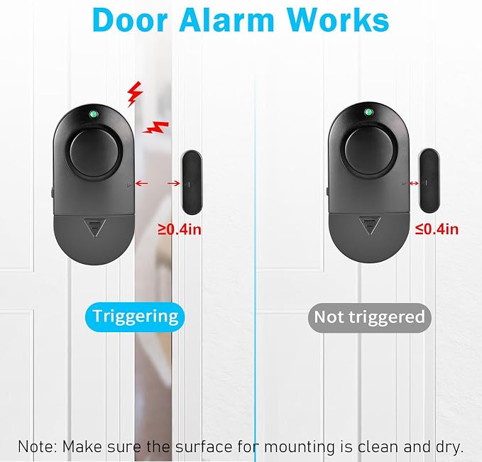 120DB Door Window Alarms for Kids Toddler Safety & Home Anti Intrusion, Entry Alert Chime Triggered When Opened for Store Household Apartment, 6 Pack Black