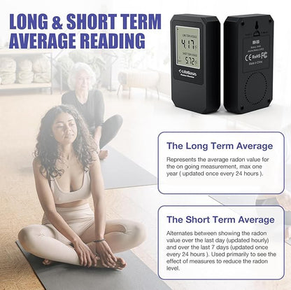 LifeBasis Radon Detector, Radon Test for Home with Long and Short Term Radon Meter, Home Radon Gas Monitor US Version-pCi/L (Update Version, Matte Black)