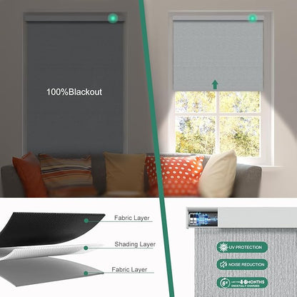 Motorized Blinds with Remote [100% Blackout & Silent Motor] Smart Blinds Compatible with Alexa Google HomeKit, Electric Roller Shades for Indoor Windows, Customized Size, Linear Haze Silver