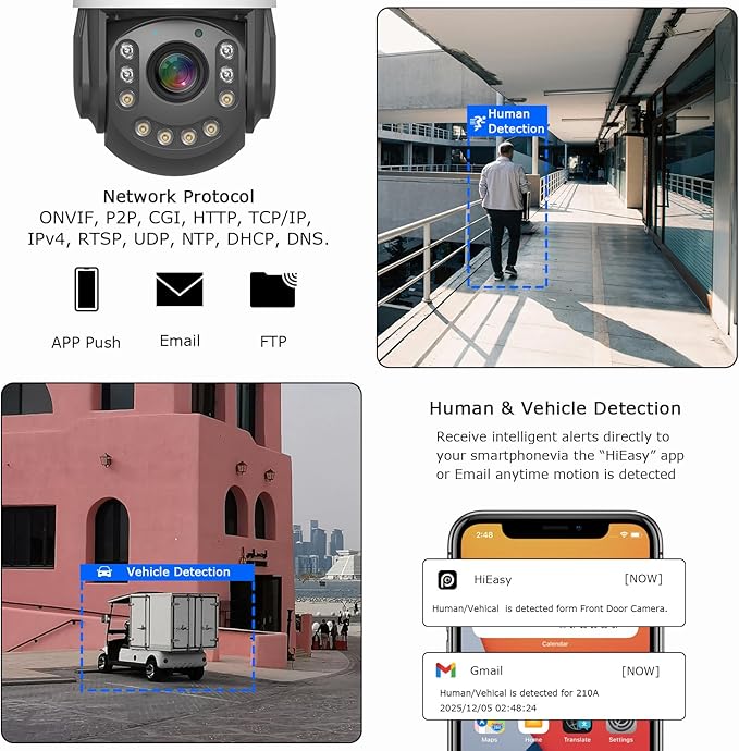 4K30fps 8MP Outdoor PTZ IP POE Auto Tracking Dome Camera Pan Tilt 20x Optical & Human Vehicle Detection,ONVIF IP Wired Camera IR & Floodlight Color night Vision, Preset ,2-Way Audio,24/7 Recording