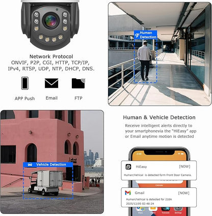 4K30fps 8MP Outdoor PTZ IP POE Auto Tracking Dome Camera Pan Tilt 20x Optical & Human Vehicle Detection,ONVIF IP Wired Camera IR & Floodlight Color night Vision, Preset ,2-Way Audio,24/7 Recording