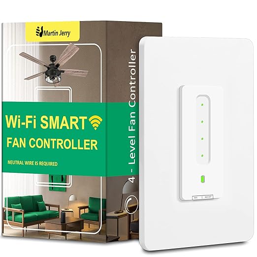 TASMOTA Smart Ceiling Fan Control by Martin Jerry | 4-Level Speed Control, Voice Control by Alexa, Google Home, Needs Neutral Wires, 2.4G WiFi Only