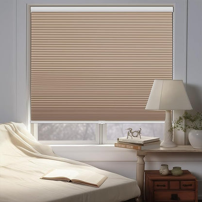 Changshade Cordless Blackout Cellular Shades for Indoor Windows, Custom Size Black Out Honeycomb Blinds Room Darkening Thermal Insulated 1.5" Cell Easy Install for Bedroom, Bathroom, Nursey, Brown