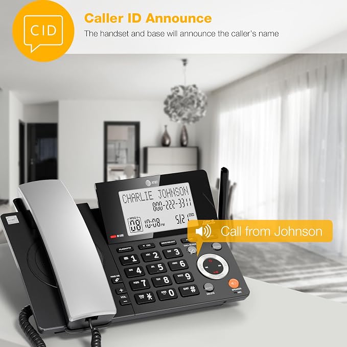 AT&T CL84118 DECT 6.0 Corded/Cordless Phone | Works During Power Outages, Smart Call Blocker, Answering Machine, Caller ID Announce, Big Buttons
