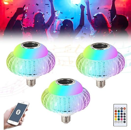 Bluetooth RGB Music Light Bulb, with Built-in Bluetooth Speaker, E27 Base Wireless Single Smart Light Bulb, Remote Control White+RGB Colors Speaker Bulb for Party, Home, Christma Decorations (3 Pcs)