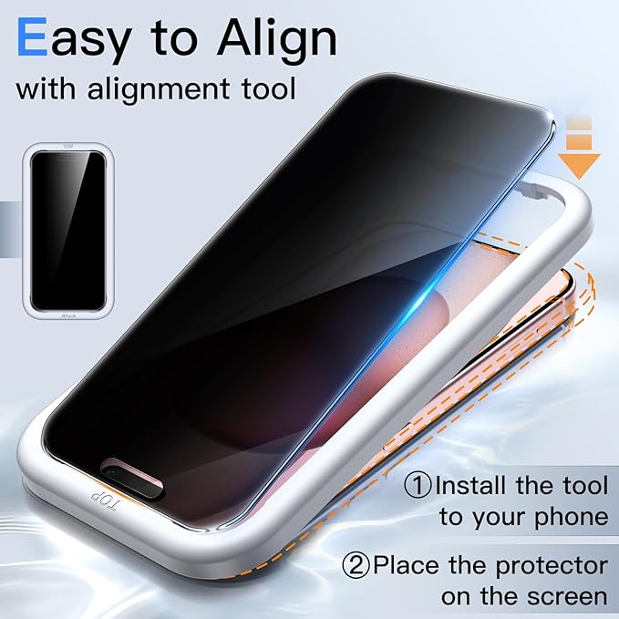 JETech 360 Degree Privacy Screen Protector for iPhone 15 6.1-Inch, 4-Way Anti-Spy Tempered Glass Film with Easy Installation Tool, 2-Pack