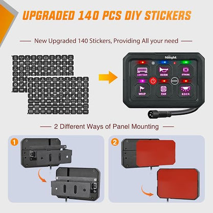 Nilight 6 Gang Switch Panel APP RGB 12V 24V Circuit Control System 4-Mode | Fuse Wiring Harness APP Remote Control Automatic Dimmable Toggle/Momentary/Strobe/Flash for Car Pickup Truck Camper SUV