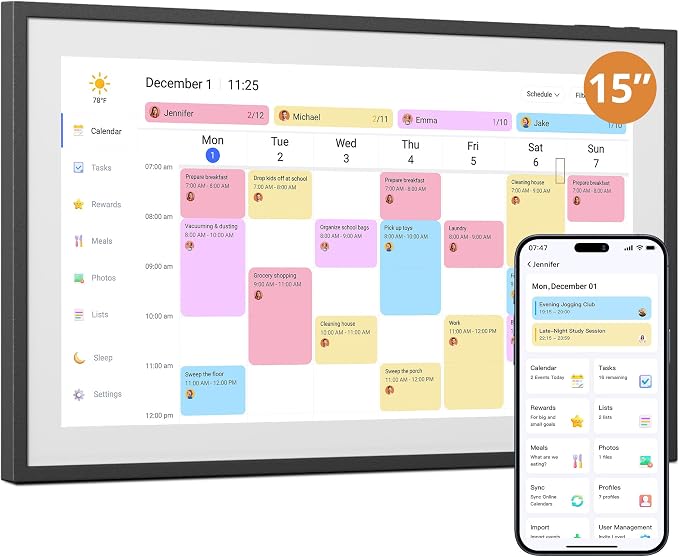 Digital Wall Calendar 15.6 Inch – Interactive Touch Screen Electronic Calendar & Smart Family Hub with Cross-Device Sync, Schedules Reminders, Chore Chart, Rewards & Photo Display
