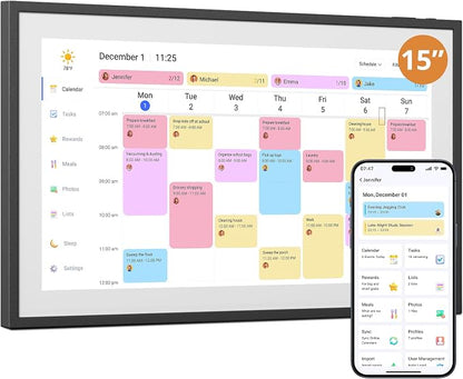 Digital Wall Calendar 15.6 Inch – Interactive Touch Screen Electronic Calendar & Smart Family Hub with Cross-Device Sync, Schedules Reminders, Chore Chart, Rewards & Photo Display