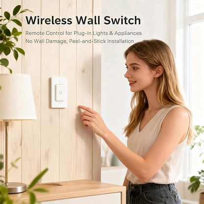LoraTap Remote Control Outlet: Wireless Wall Switch — 656ft Range — on Off Outlet Switch for Lights & Small Appliances — Pre-Programmed & No Wiring