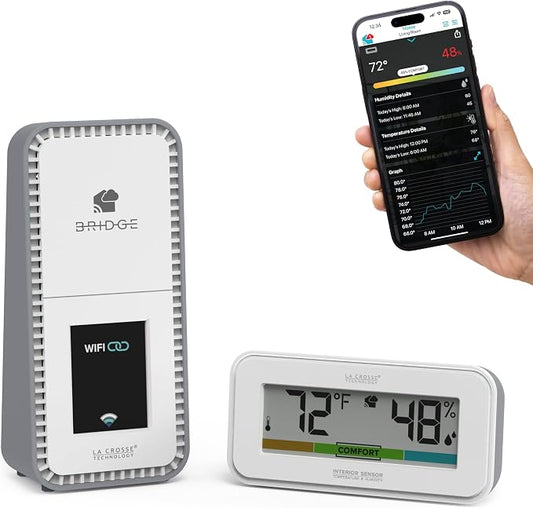 Temp Tracker Interior Wi-Fi Alert System with the Bridge Gateway and an Interior Temperature and Humidity Display with Comfort Meter