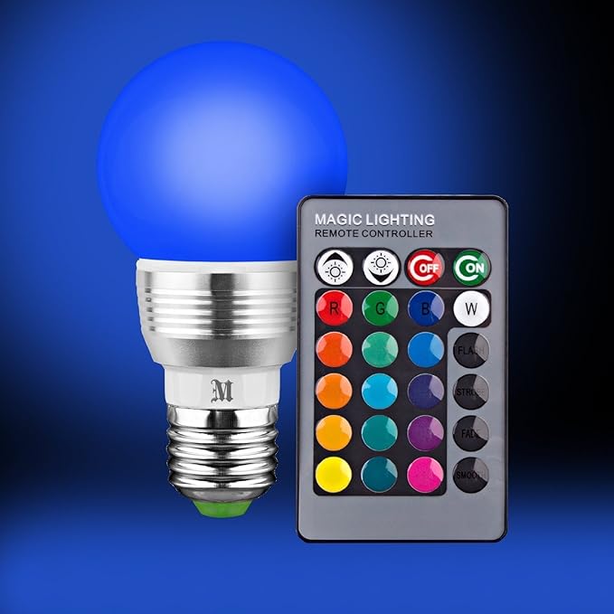 Superdream E27 3W RGB LED Light Bulb 16 Colors Changing Dimmable Multi Color LED Light with IR Remote Control for Home Decoration Bar Party KTV Mood Lighting (1 Pack)