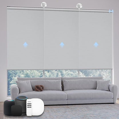Motorized Coupled Shades, Blackout Smart Blinds for Large Windows Automatic Blinds Compatible with Alexa, Motorized Roller Shades Customized for Bedroom Home Office(Blackout-Vinyl Smoky Grey)
