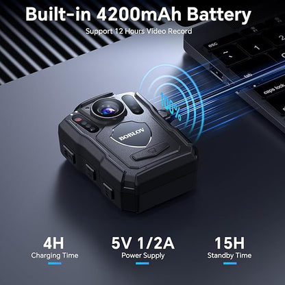 BOBLOV M5 Body Camera,256GB Police Body Camera 4200MAH Battery with Outdoor 12Hours Recording(1080p), 1440P/40M HD, IP67 Waterproof,170°Angle, for Police Security Law Enforcement