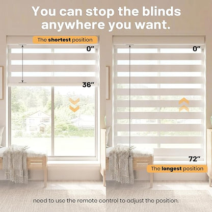 Motorized Zebra Blinds Smart Blinds with Remote Electric Shades for Indoor Windows Light Filtering Automatic Dual Layer Horizontal Shades Compatible with Google Alexa White 27" W X 72" H
