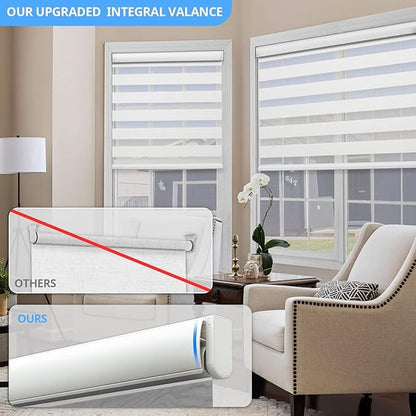 Motorized Zebra Blinds with Remote, Smart Dual Layer Automatic Shades with Privacy Light Control, Cordless Electric Blackout Blind for Indoor Windows, Custom Size
