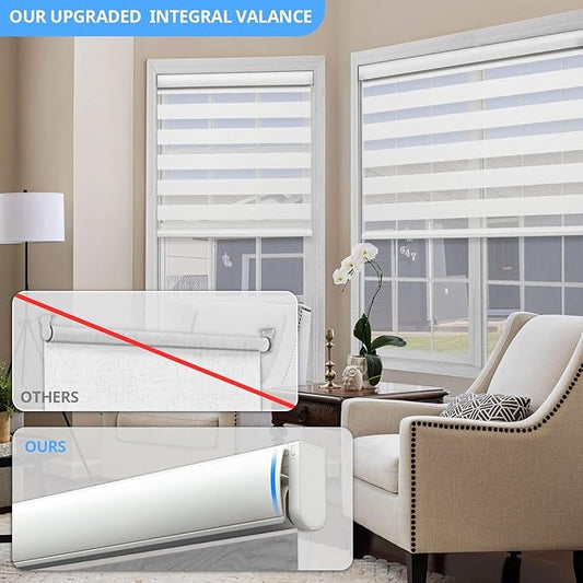 Motorized Zebra Blinds with Remote, Smart Dual Layer Automatic Shades with Privacy Light Control, Cordless Electric Blackout Blind for Indoor Windows, Custom Size