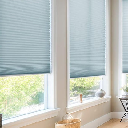 Changshade Cellular Shades Light Filtering Cordless Custom Size, Honeycomb Door Window Blinds 1.5 inch Cell Pleated Easy to Install for Home, Office, Apartment, House, Bedroom, Nursey, Blue