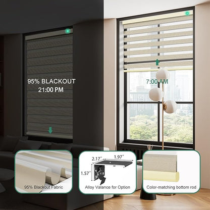Motorized Zebra Blinds with Remote [Dual Layer + Light Filtering] 95% Blackout Smart Shades for Indoor Windows, Alexa Google and HomeKit Compatible, Customized Size, Equinox Gold
