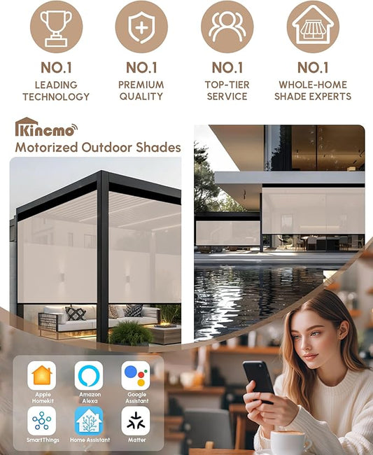 Kincmo Motorized Outdoor Shades for Patio Porch, Custom Outdoor Motorized Blinds with Remote, Waterproof & Windproof Patio Shades Work with Apple Homekit,Alexa,Google (3% Openness Beige)