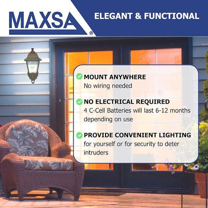 MAXSA 46219 Battery-Run Motion-Activate Outdoor Metal Wall Sconce Bronze