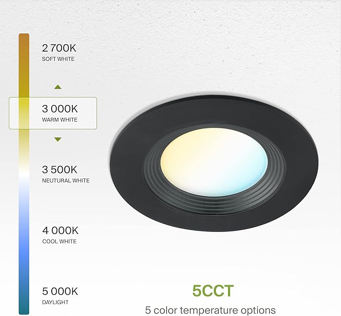 ASD Black Retrofit LED Recessed Lighting 6 Inch - 12W 2700K-5000K 1009LM Can Lights for Ceiling 6 Inch, Dimmable Black Recessed Lights, Baffle Trim Wet Rated Wafer Lights, UL